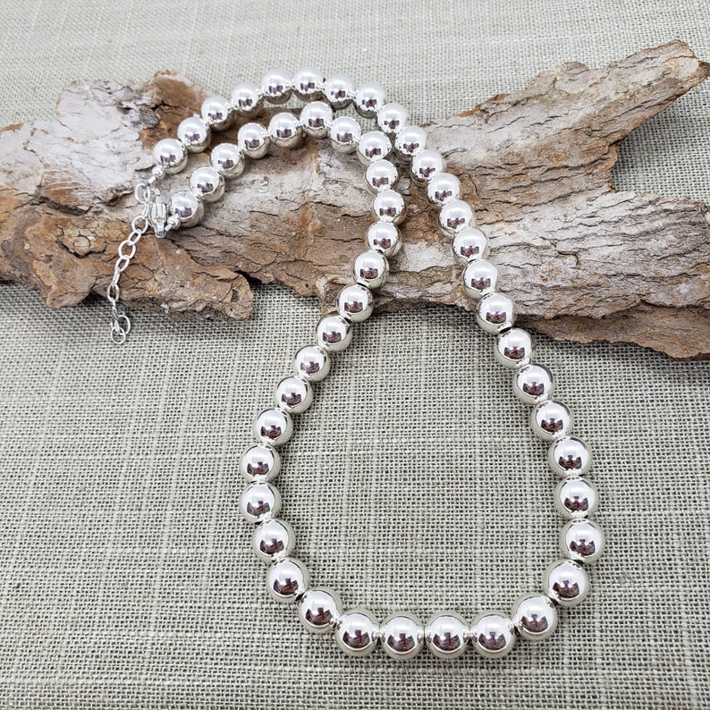 8mm Sterling Silver Bead Necklace 8mm Silver Bead Necklace Etsy