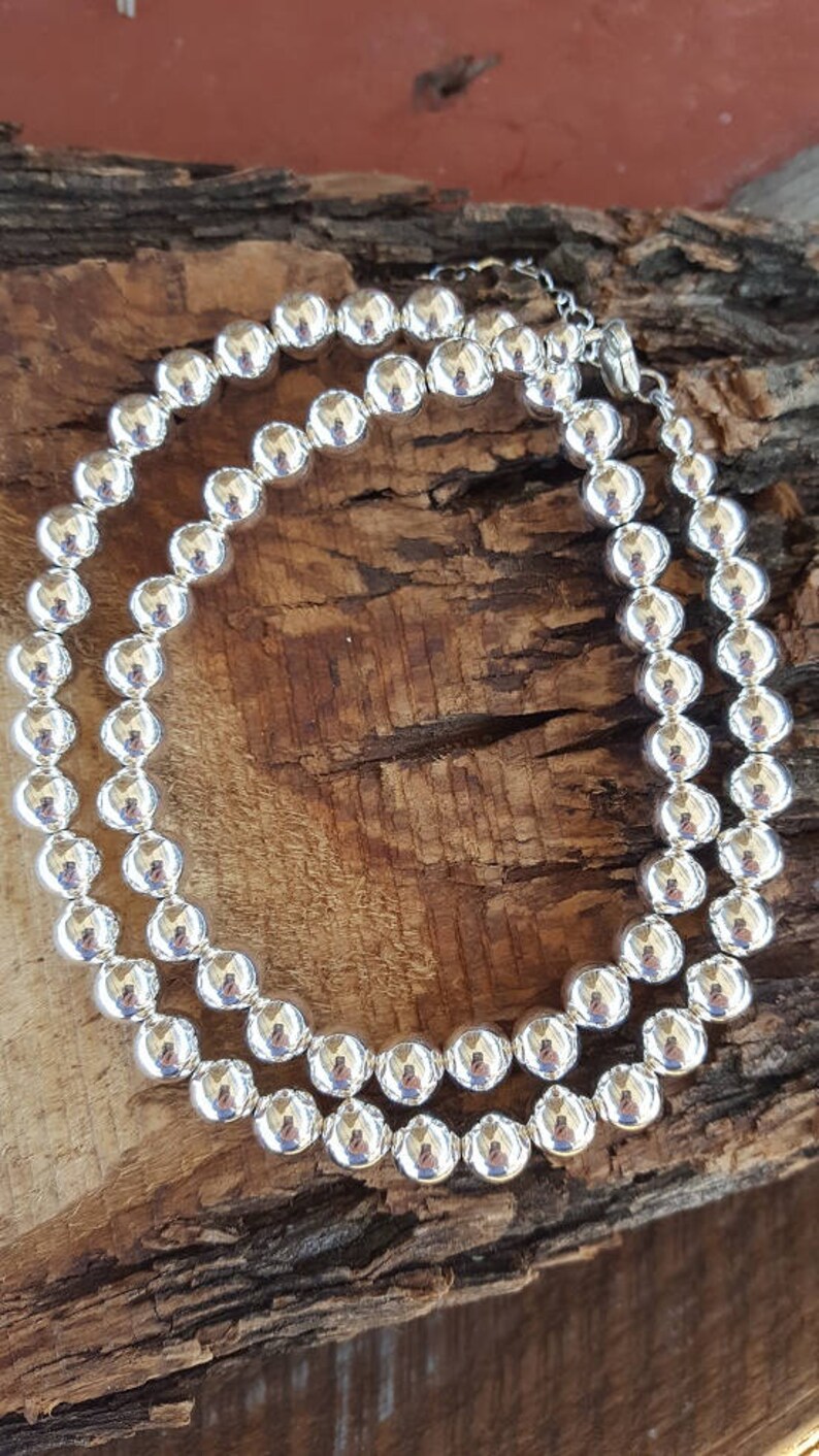 8mm Sterling Silver Bead Necklace 8mm Silver Bead Necklace Etsy