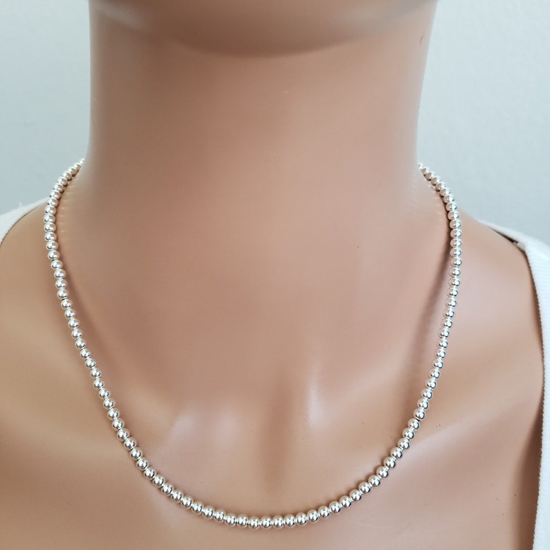 4mm Sterling Silver Bead Necklace 4mm Silver Bead Choker Etsy Israel