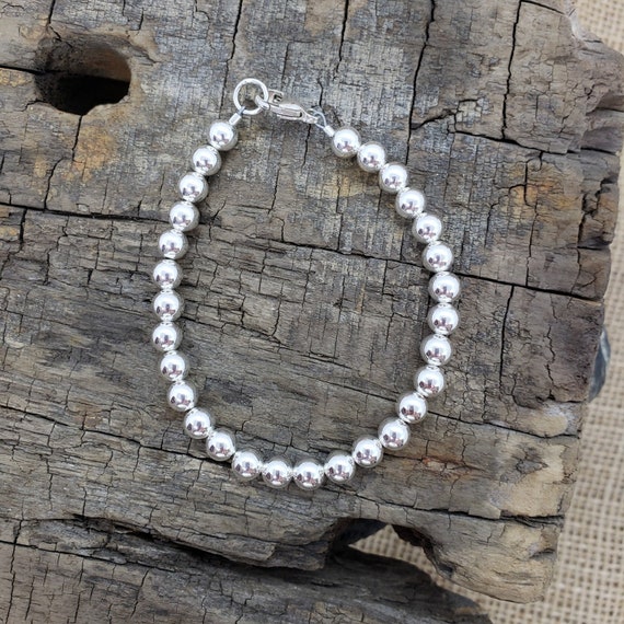 Sterling Silver Bead Bracelet 6mm Sterling Silver Bead Bracelet 6mm