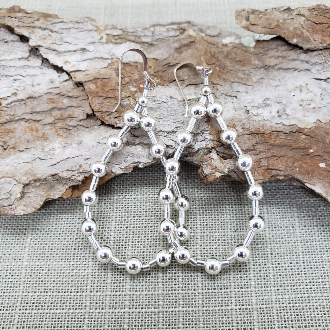 Teardrop Silver Bead Loop Earrings, 5mm Silver Bead Earrings, Sterling ...