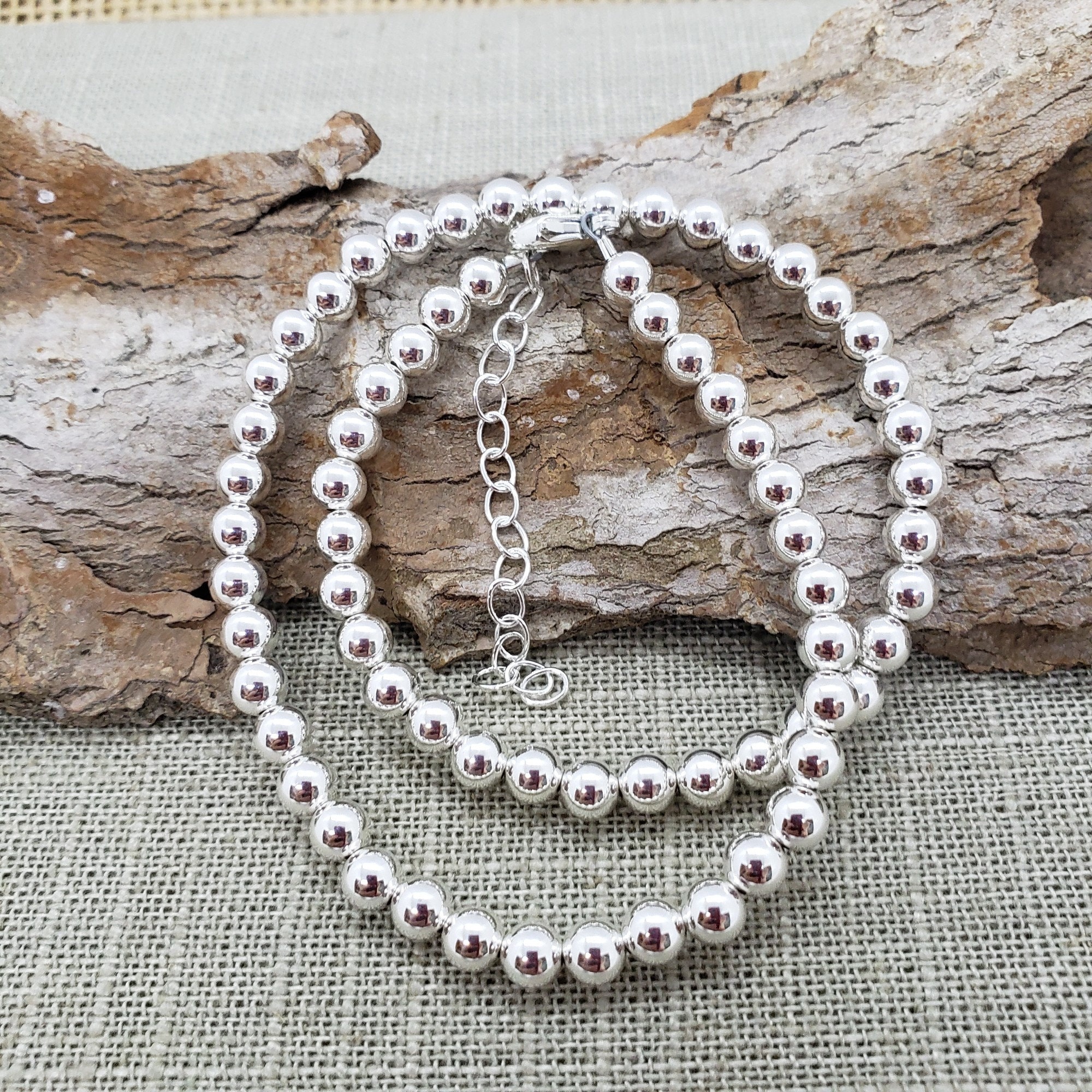 4mm Sterling Silver Bead Necklace, 4mm Silver Bead Choker Necklace, Everyday Silver Necklace, 4mm Silver Bead Strand, Layer Necklace