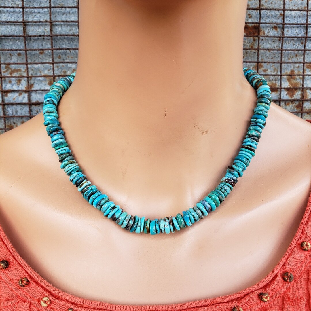 10mm Chunky Disc Turquoise Necklace Genuine Natural Blue Turquoise Necklace Large Disc Rondelle Turquoise Strand Etsy Australia