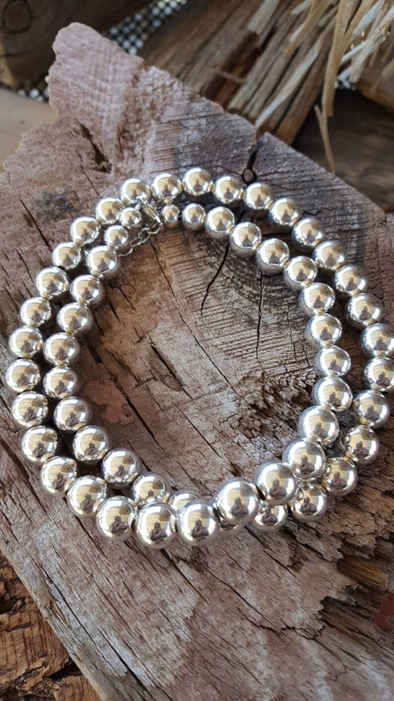 8mm Sterling Silver Bead Necklace 8mm Silver Bead Necklace Etsy