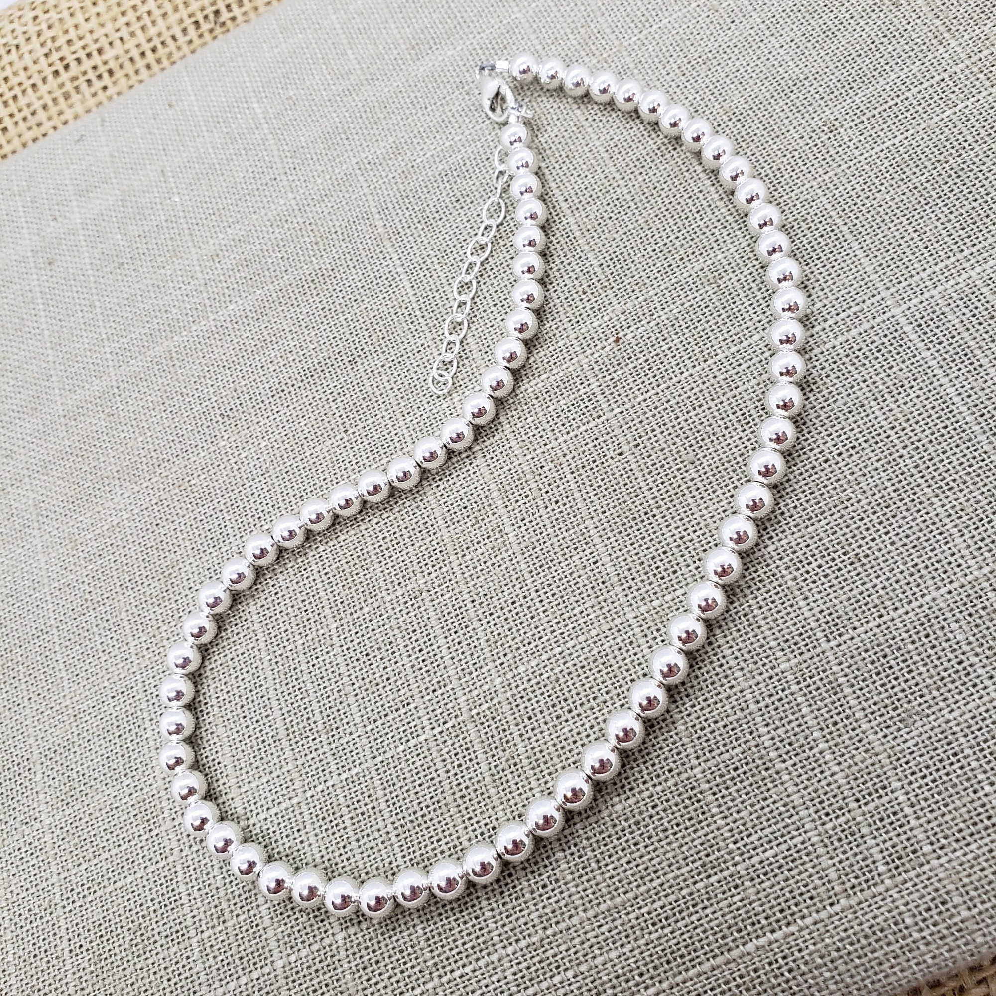 4mm Sterling Silver Beaded Necklace: 925 Sterling, All Shiny Round 