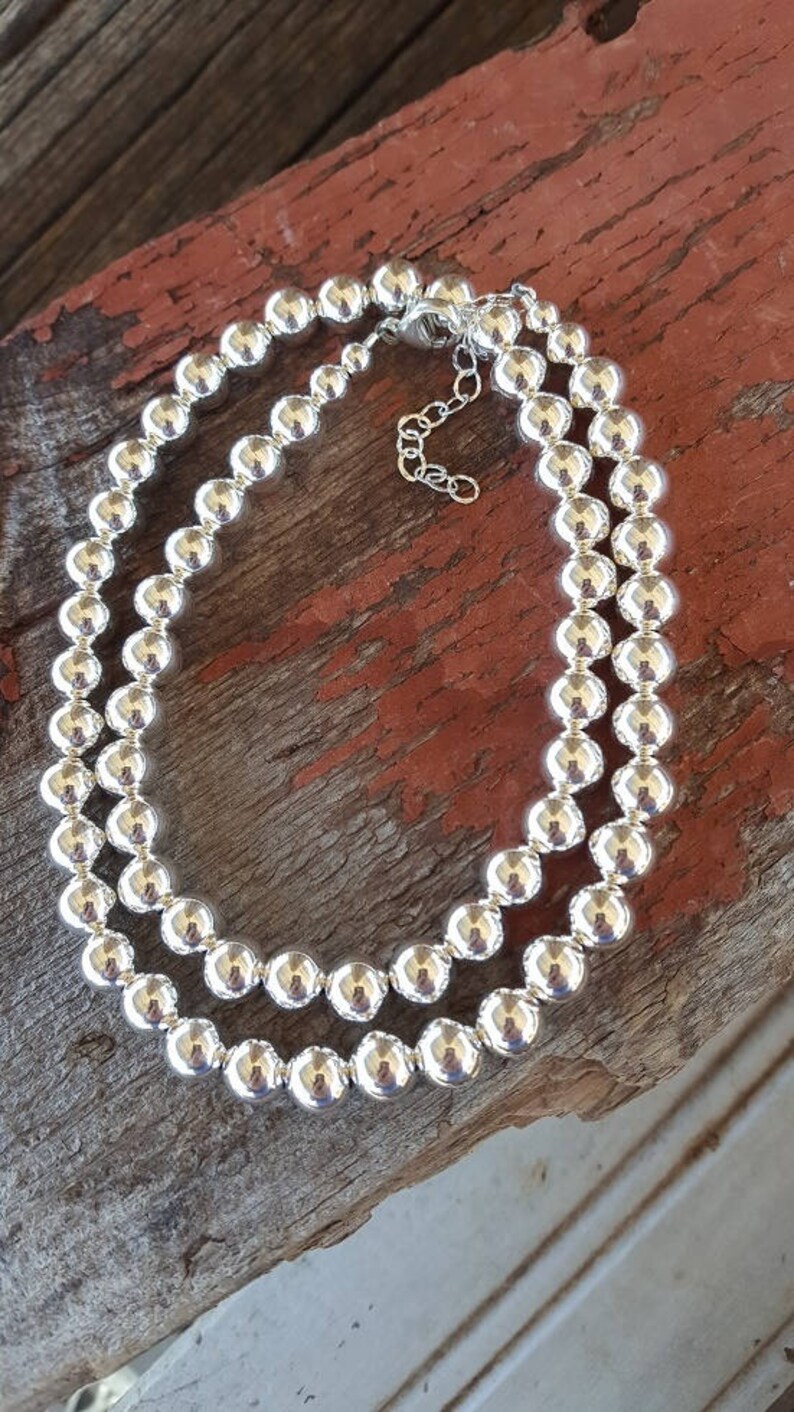8mm Sterling Silver Bead Necklace 8mm Silver Bead Necklace Etsy