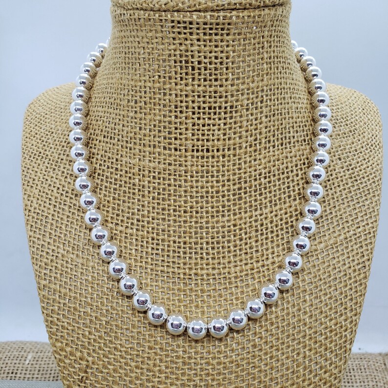 8mm Sterling Silver Bead Necklace 8mm Silver Bead Necklace Etsy