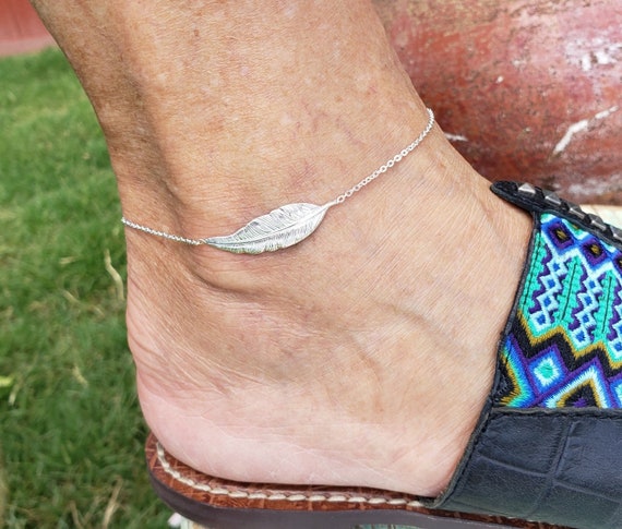 Feather Sterling Silver Anklet, Small Feather Sterling Silver