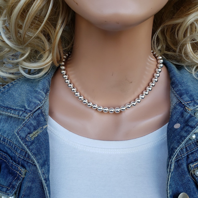 8mm Sterling Silver Bead Necklace 8mm Silver Bead Necklace Etsy