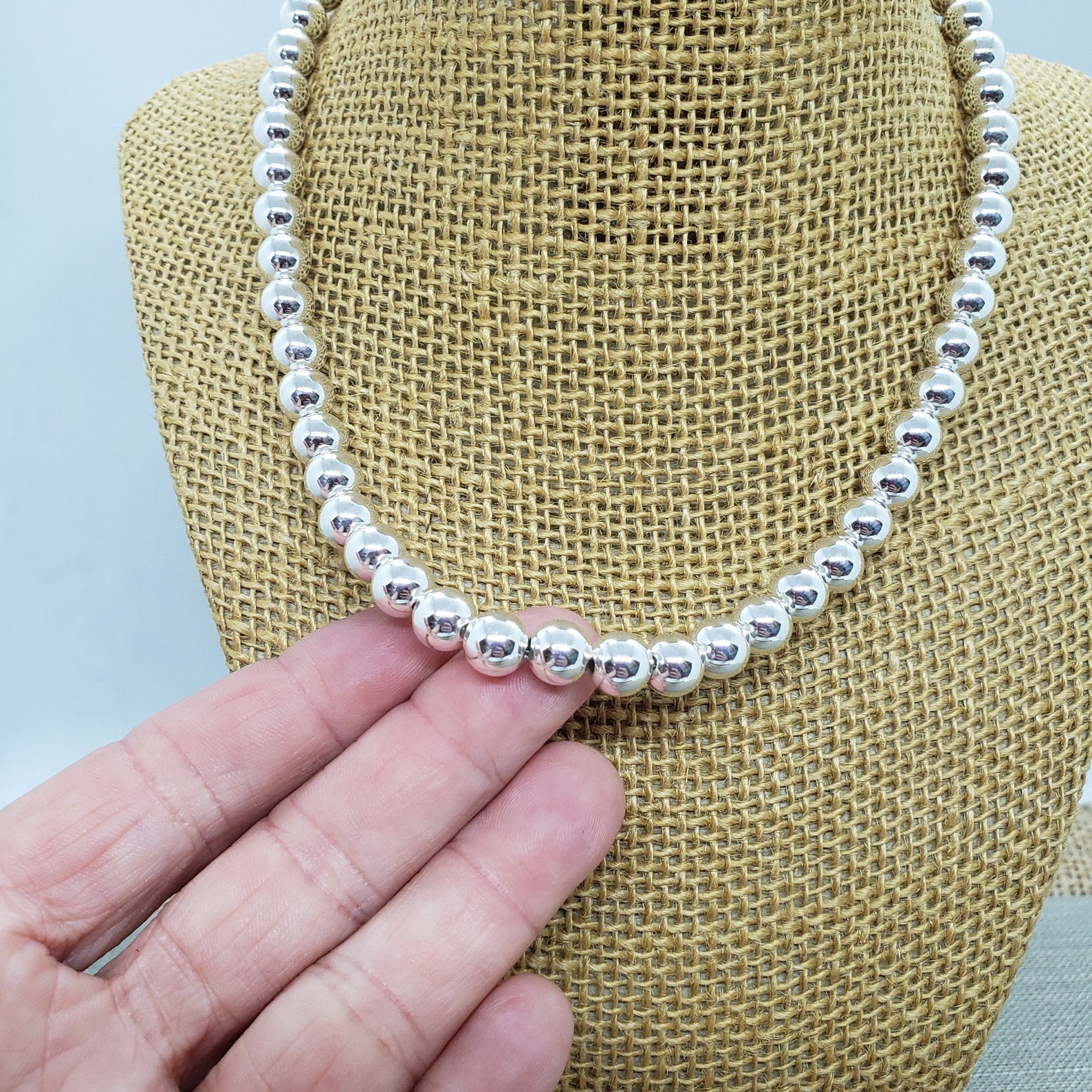 8mm Sterling Silver Bead Necklace, 8mm Silver Bead Necklace Strand Etsy
