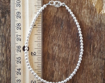 3mm Sterling Silver Bead Bracelet, Small 3mm Round Ball Sterling Bead Bracelet