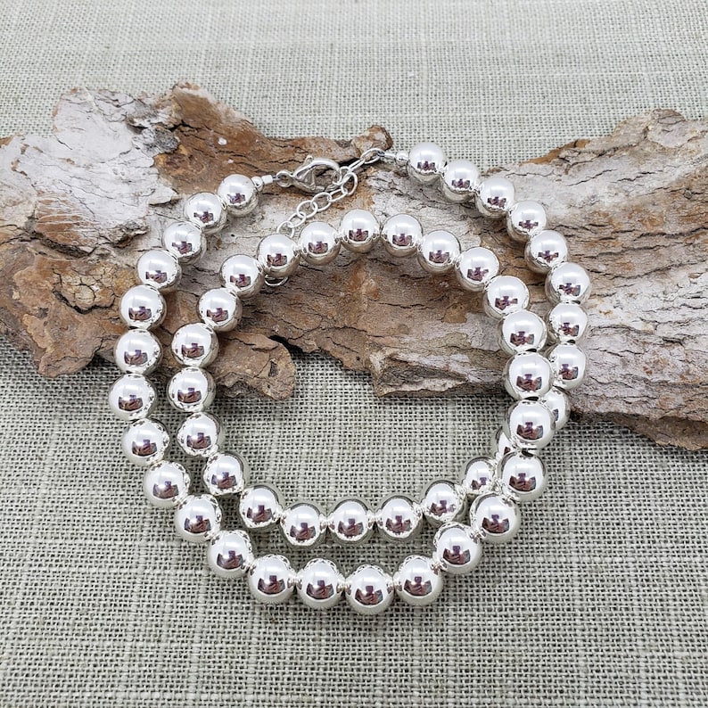 8mm Sterling Silver Bead Necklace 8mm Silver Bead Necklace Etsy