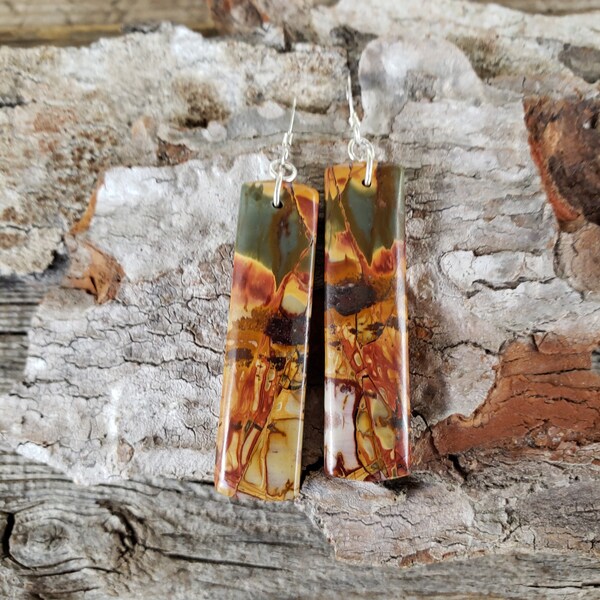 Picasso Jasper Earrings, Rectangle Red Creek Earrings, Picasso Jasper Slab  Earrings, Earthy Slab Earrings