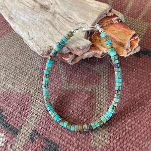 4mm Turquoise Heishi Bracelet: 925 Sterling Silver, Blue Green Brown image 5