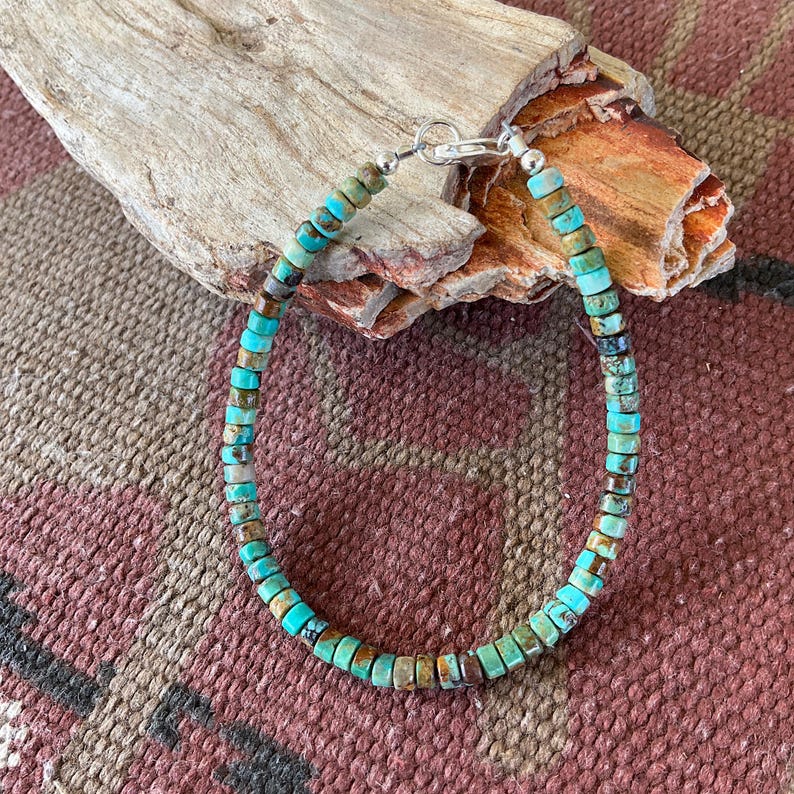 4mm Turquoise Heishi Bracelet: 925 Sterling Silver, Blue Green Brown image 5
