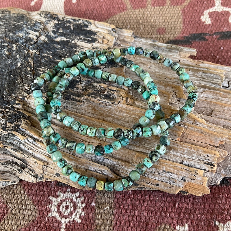 Frosted African Turquoise& Wood Stretch Bracelet