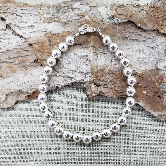 Bead Bracelet 10mm Sterling Silver Lobster Clasp High Polish Made in the USA Bead Bracelet 10mm Sterling Silver Lobster Clasp High Polish Made in the USA