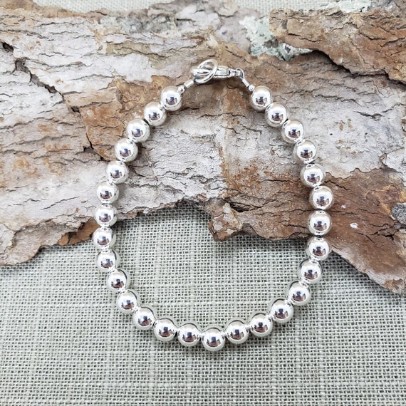 The Katie | Sterling Silver Bead Bracelet | Silver Bead Stretch Bracelet |  3mm 4mm 5mm 6mm 8mm Sterling Silver Bead Bracelet