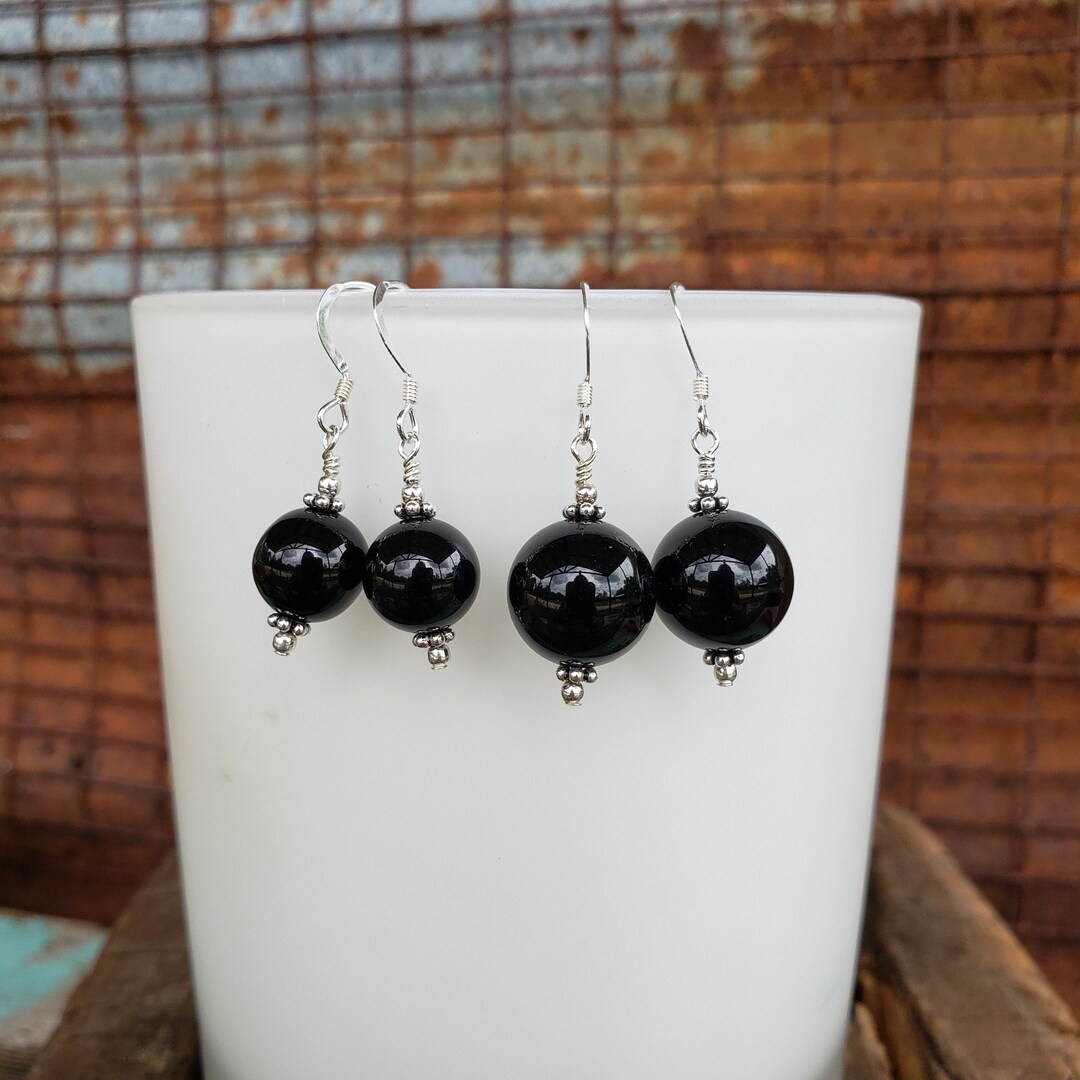 10mm / 12mm Onyx Ball Earrings Large Onyx and Sterling Silver Etsy