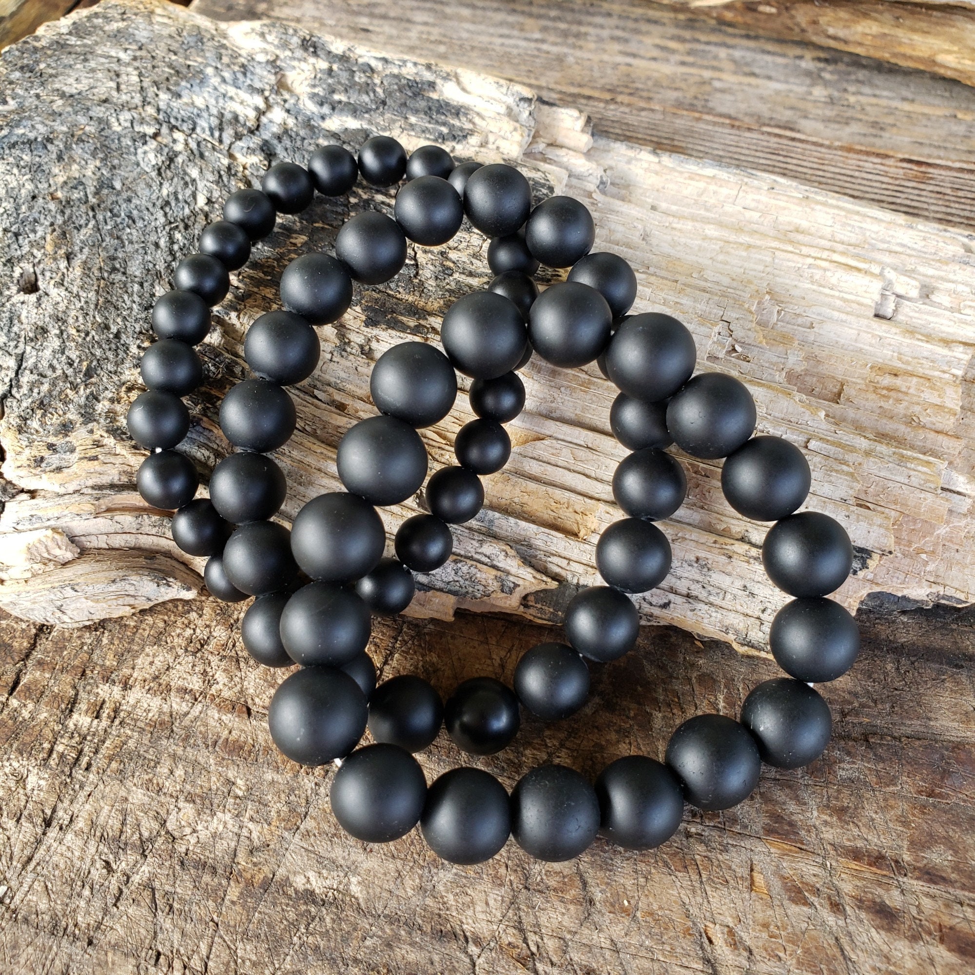 LEAQU 8/10mm Black Stone Beads Charm Bracelet Men Women Minimalist Bangle  Jewelry 