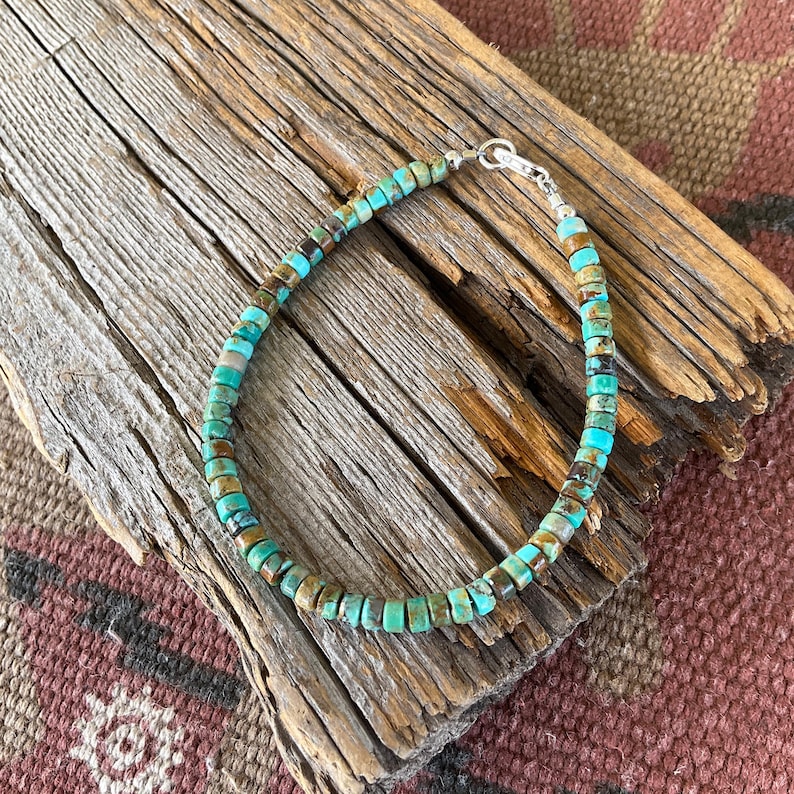 4mm Turquoise Heishi Bracelet: 925 Sterling Silver, Blue Green Brown image 4