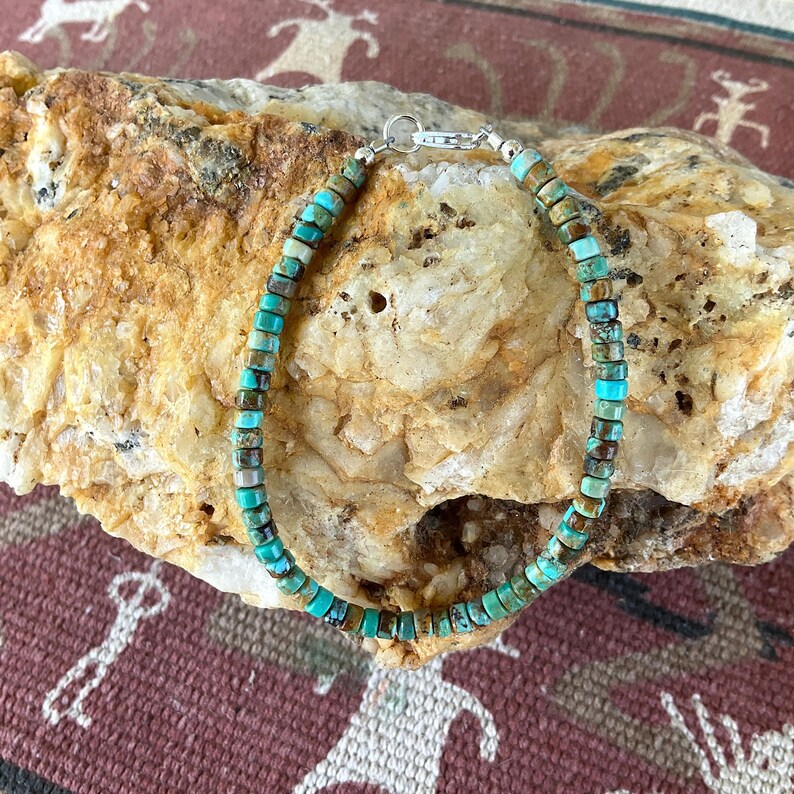 4mm Turquoise Heishi Bracelet: 925 Sterling Silver, Blue Green Brown image 9