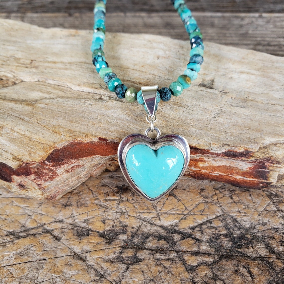 4mm Turquoise Necklace Turquoise Heart Pendant Small Etsy