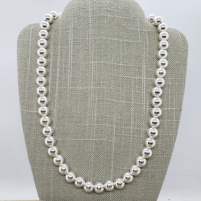 8mm Sterling Silver Bead Necklace 8mm Silver Bead Necklace Etsy