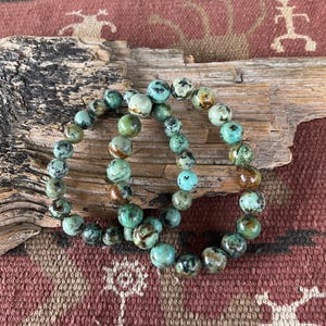 African Turquoise Stretch Bracelet: Natural Green Blue Gemstone, 8mm , 10mm