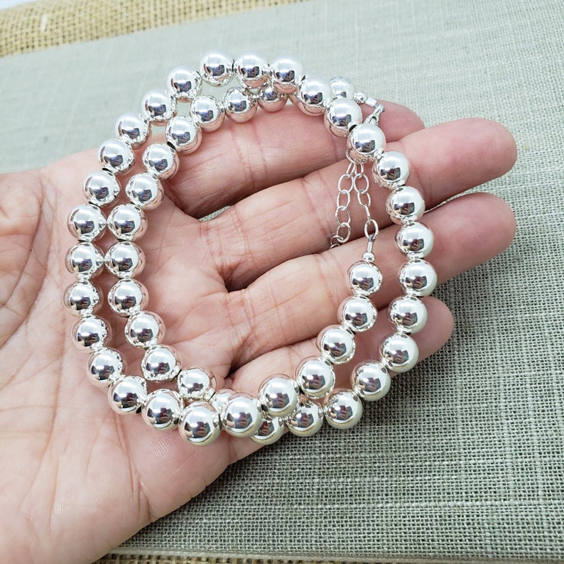 8mm Sterling Silver Bead Necklace 8mm Silver Bead Necklace Etsy