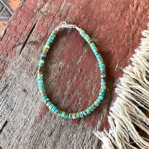 4mm Turquoise Heishi Bracelet: 925 Sterling Silver, Blue Green Brown image 8