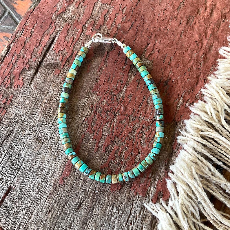 4mm Turquoise Heishi Bracelet: 925 Sterling Silver, Blue Green Brown image 8
