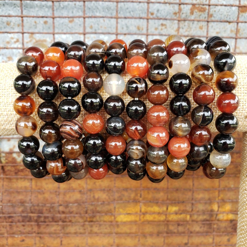 Sardonyx Bracelet, Stretch Sardonyx Bracelet, 10mm Sardonyx Bracelet, Brown Black Stretch Bracelet image 1