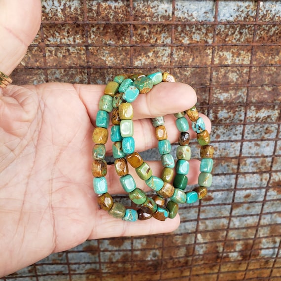 4x6mm Genuine Turquoise Bracelet, Cube Turquoise Nuggets, Chunky