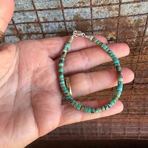 4mm Turquoise Heishi Bracelet: 925 Sterling Silver, Blue Green Brown image 6
