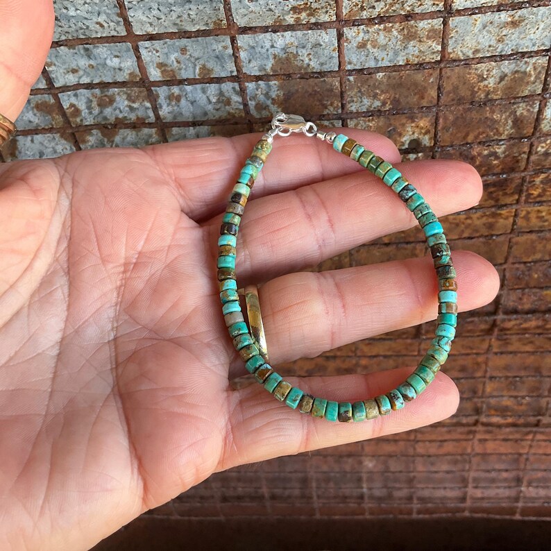 4mm Turquoise Heishi Bracelet: 925 Sterling Silver, Blue Green Brown image 6