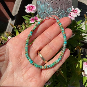 4mm Turquoise Heishi Bracelet: 925 Sterling Silver, Blue Green Brown image 3