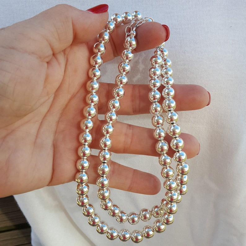 8mm Sterling Silver Bead Necklace 8mm Silver Bead Necklace Etsy