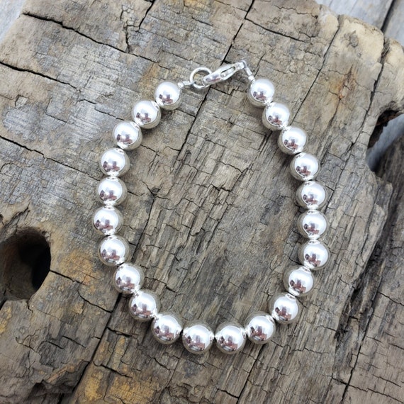 8mm Sterling Silver Bead Bracelet 8mm Silver Bead Bracelet Etsy