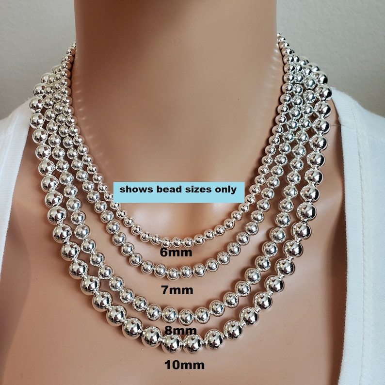 8mm Sterling Silver Bead Necklace 8mm Silver Bead Necklace Etsy
