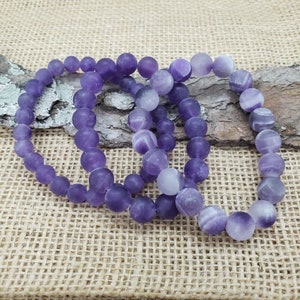 8mm / 10mm / 10.5mm Matte Amethyst Bracelet, Chevron Amethyst Bracelet, Natural Purple Bracelet, February Birthstone Bracelet
