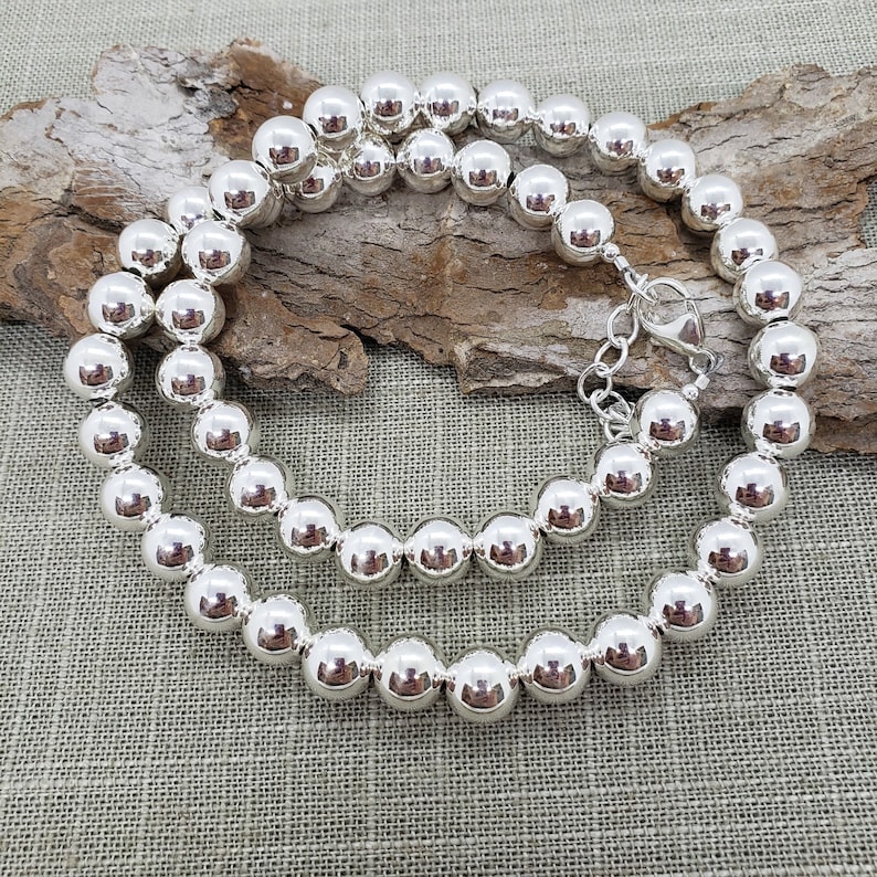 10mm Sterling Silver Bead Necklace 10mm Silver Bead Necklace Etsy