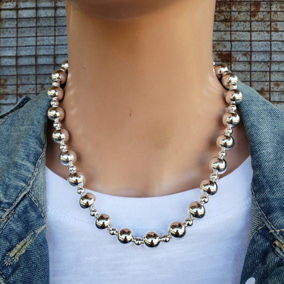 Large silver bead online necklace