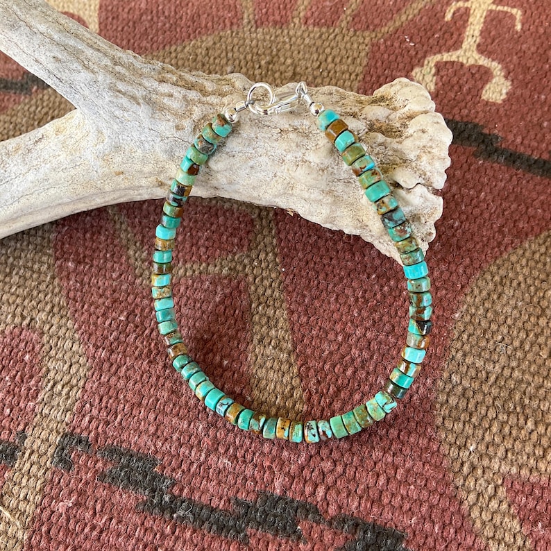 4mm Turquoise Heishi Bracelet: 925 Sterling Silver, Blue Green Brown image 10