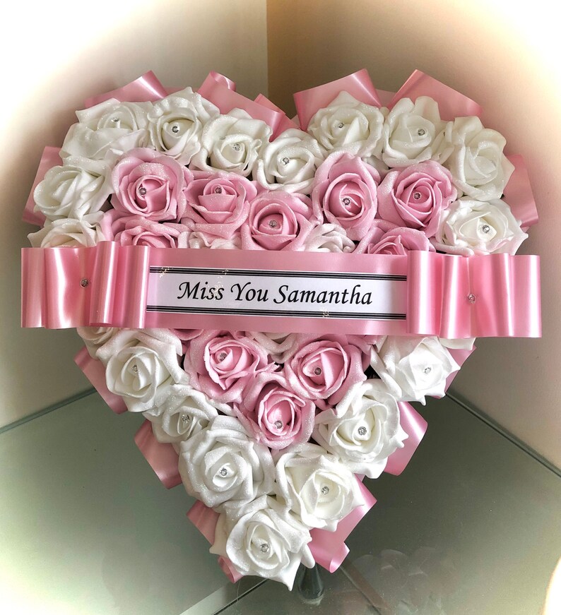 Pink white glitter Rose Heart Wreath Artificial Flowers Etsy