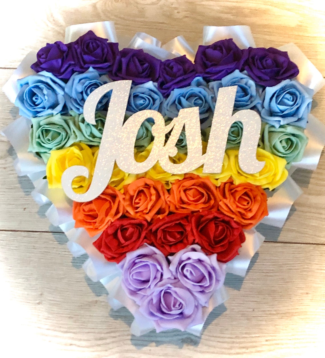 Rainbow Rose Heart Wreath Artificial Flowers Funeral Memorial Etsy