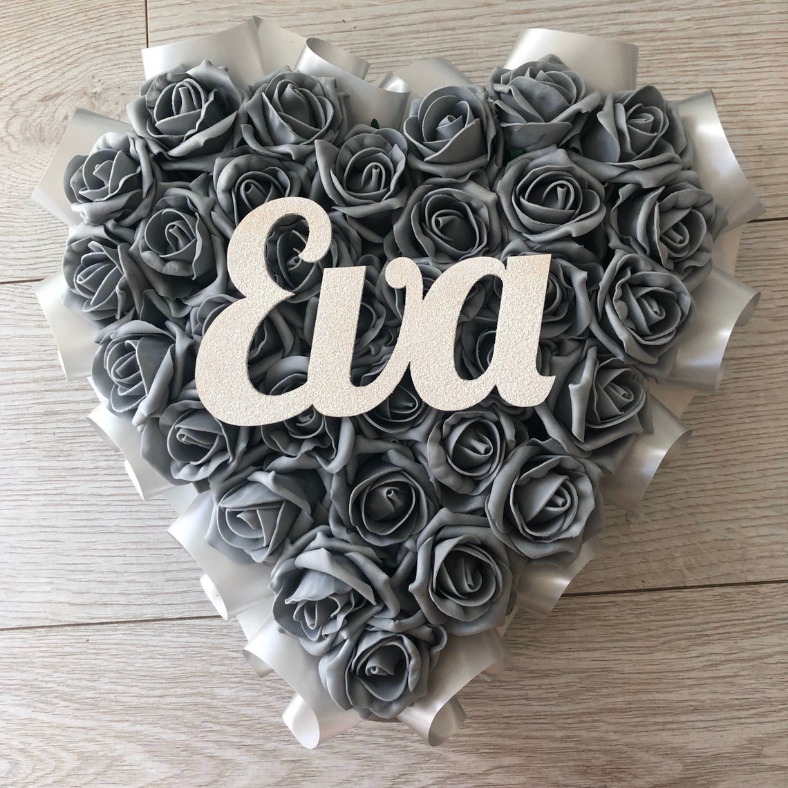 Silver Grey Rose Heart Wreath Artificial Flowers funeral Etsy