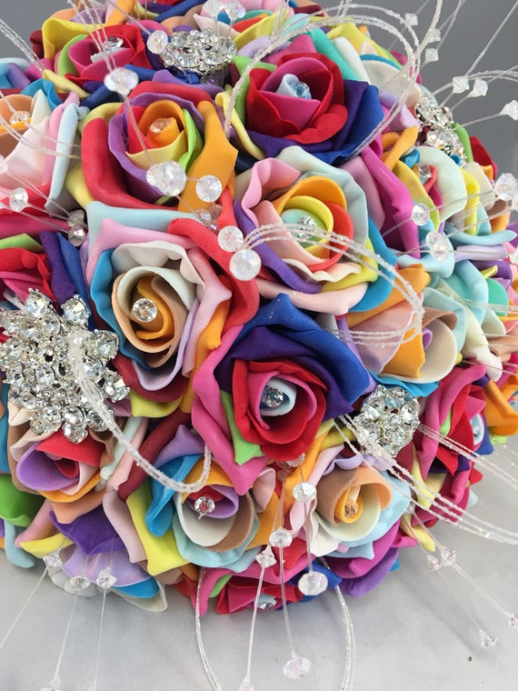 Rainbow wedding bouquet Artificial bouquet package Rainbow themed brooch bouquet