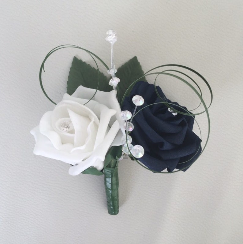 Navy blue and white artificial wedding flowers rose bouquets Etsy