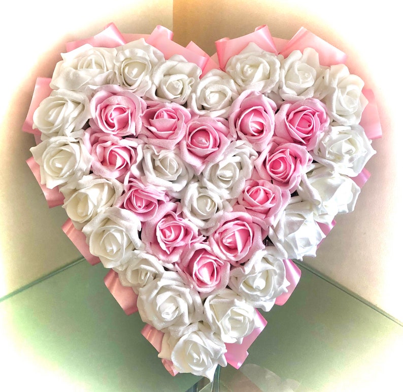Pink white glitter Rose Heart Wreath Artificial Flowers Etsy